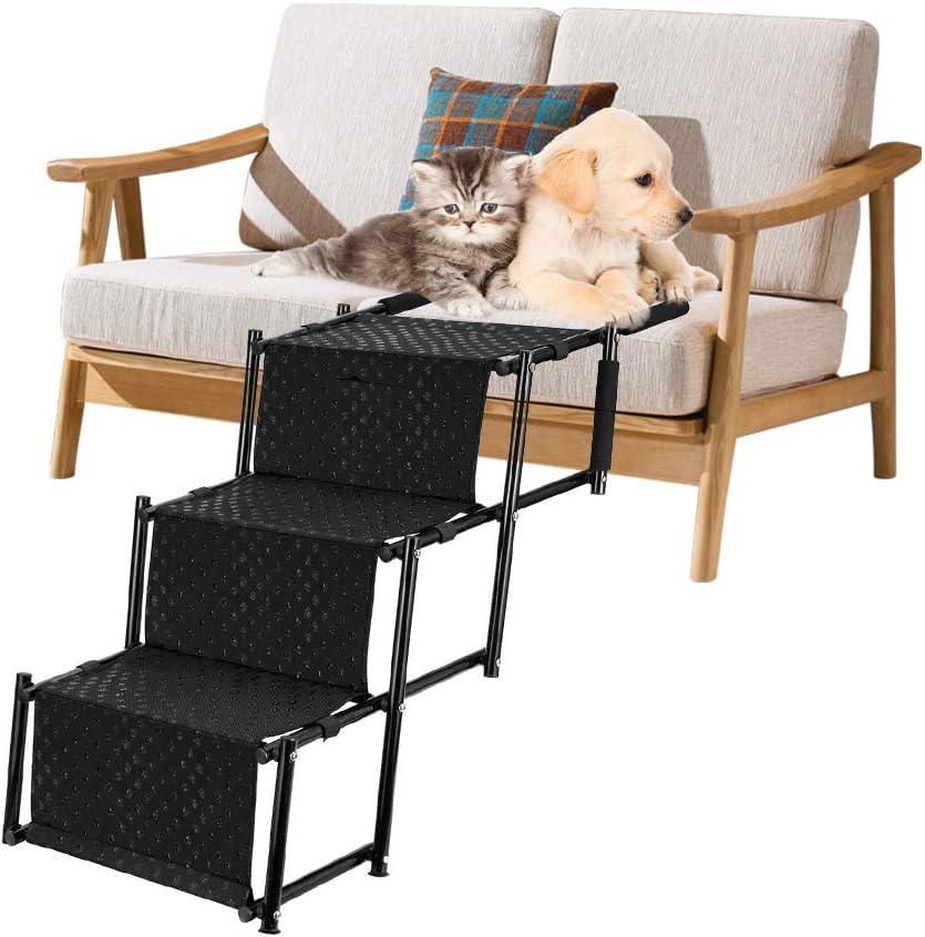 Pet Dog Car Step Stairs, Accordion Folding Pet Ramp for Indoor Outdoor Use, Lightweight Portable Auto Large Dog Ladder, Great for Cars, Trucks and SUVs Cargo, Sailboat, Couch and High Bed, 5 Steps