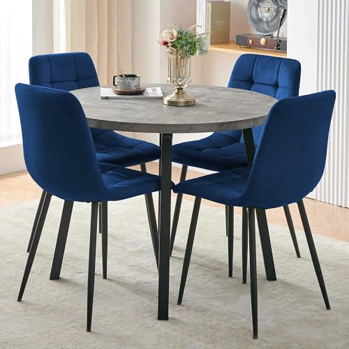 Modern 4-Person Round Dining Table Set, Space-Saving for Kitchen, Living Room, Apartment, includes Dining Table & 4 Grey Chairs,Small Dining Room Set for 4