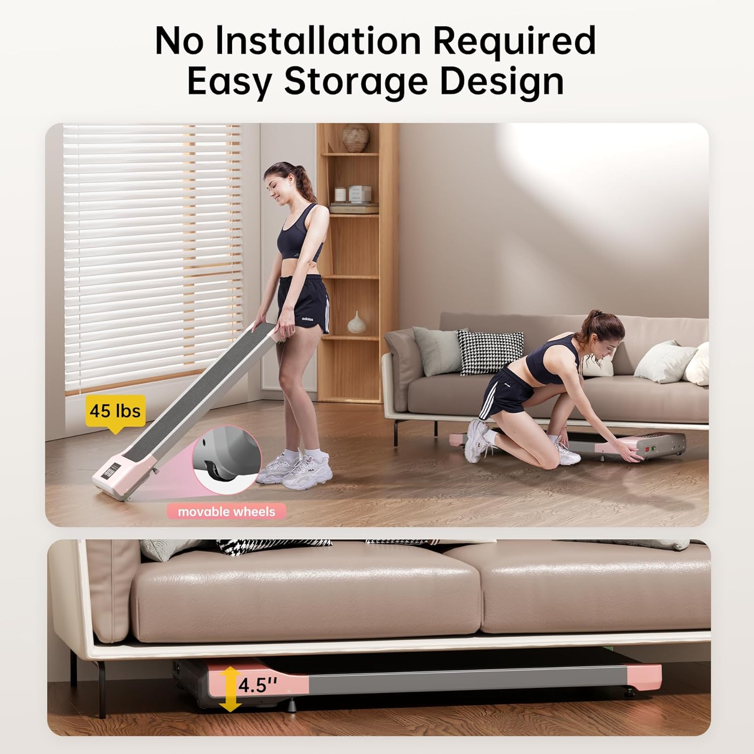 Walking Pad Treadmill, Under Desk Treadmill with 300 Lb Capacity, Quiet Walking Treadmill for Home Office, Portable Small Walking Pad with Smart APP, Remote Control, LED Display