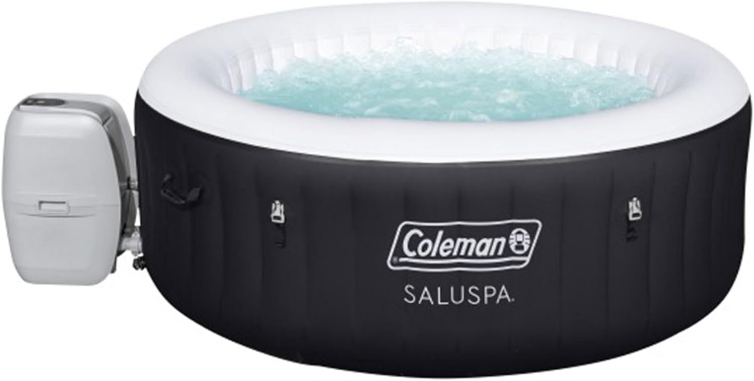 Coleman 4 Person Capacity Inflatable Portable Round Hot Tub with 60 Air Jets, Tub Cover and Pump, Durable Thick Material for Outdoor Use, Black