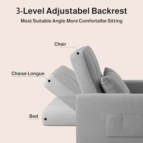 Sleeper Chair, Pull Out Sofa Bed, 3-in-1 Convertible Chair Bed, with Adjustable Backrest and Storage Pocket, for Living Room Apartment,Pink