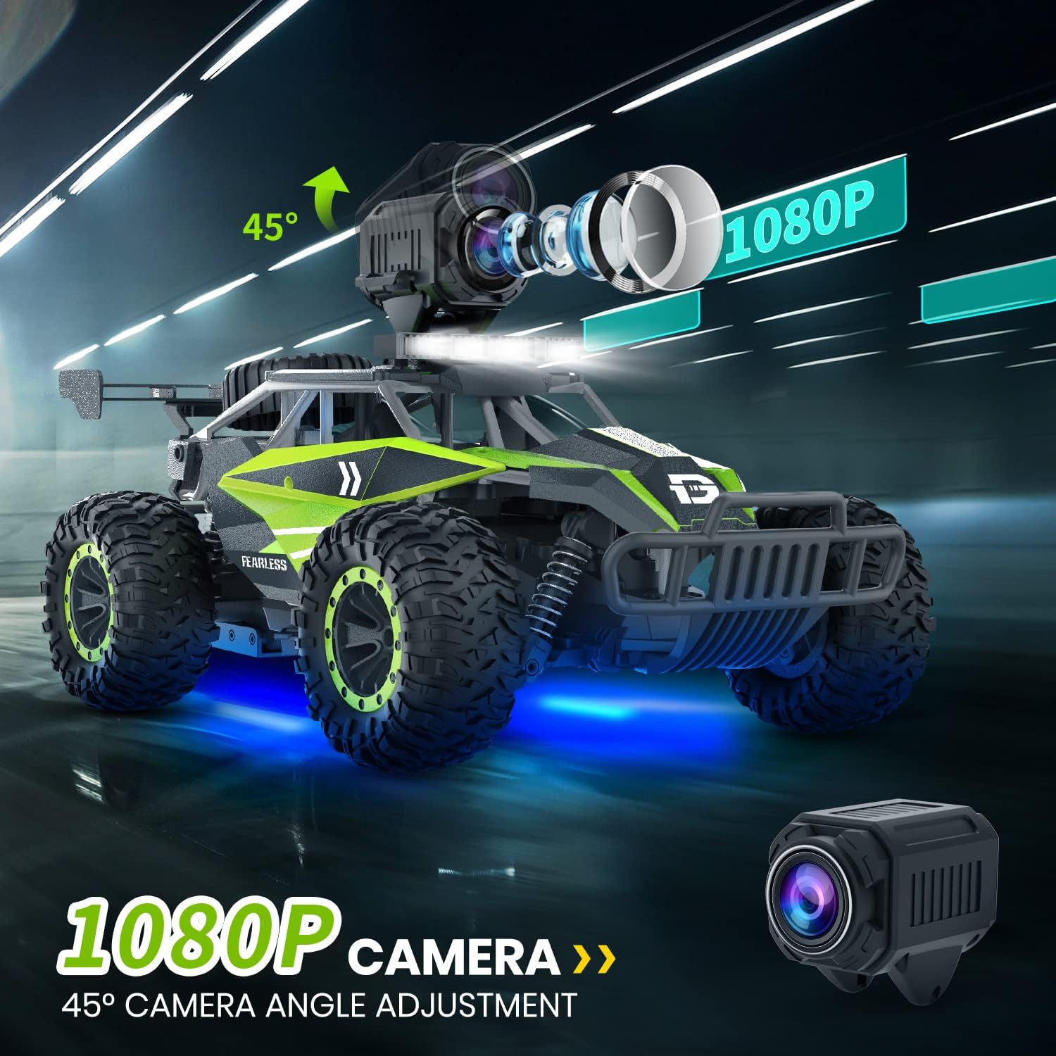 DEERC RC Cars DE36W Remote Control Car with 720P HD FPV Camera, 1/16 Scale Off-Road Remote Control Truck, High Speed Monster Trucks for Kids Adults 2 Batteries for 60 Min Play, Gift for Boys and Girls