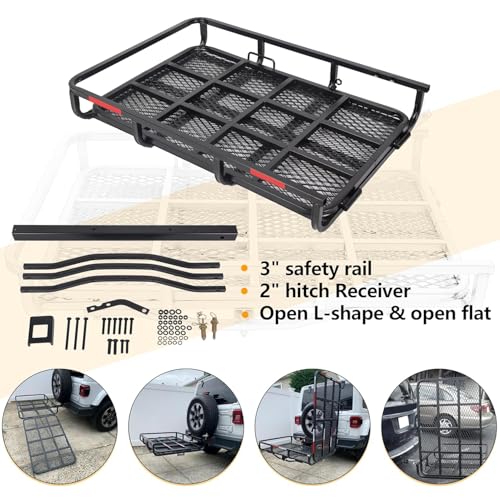 ECOTRIC Hitch Mount Wheelchair Carrier with Mobility Ramp for Wheelchair Scooter Lawn Mower Snow Blower Hauler 500lb Capacity Basket-Style