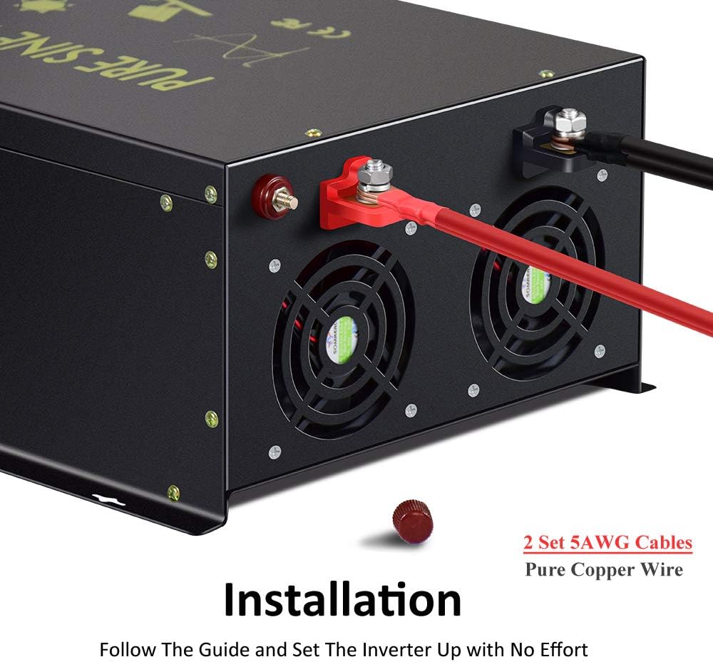 Reliable 8000W Continuous Power Heavy Duty Pure Sine Wave Power Inverter DC 48V to AC 120V with 4 AC Outlets Remote Control 66A Hardwire Terminal and LED Display for RV Car Solar System Emergency
