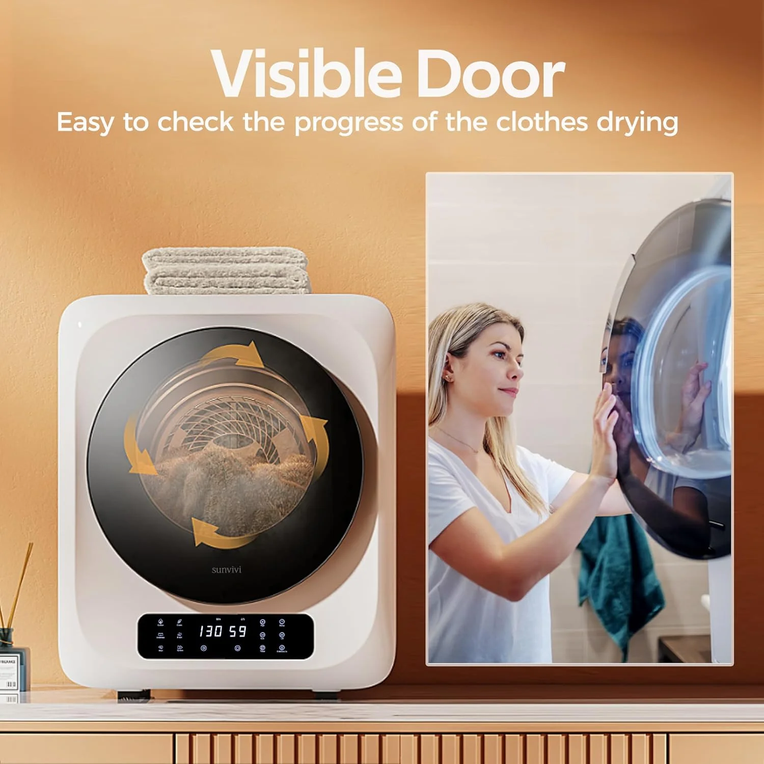 CozyHom Compact Electric Dryer Laundry Dryer, Portable Clothes Dryer Machine with Stainless Steel Drum, White