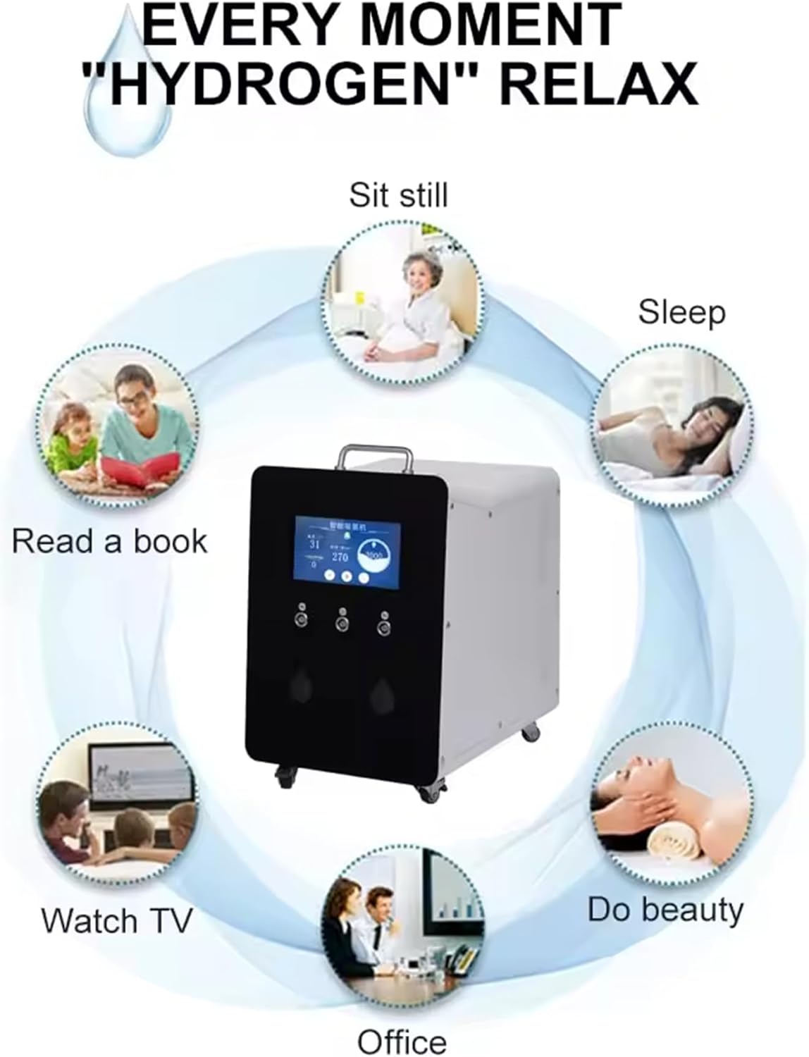 Hydrogen Inhalation Machine, 3000 (1000H + 1000O+ 1000H) ml/min 3-Output Browns Gas Inhalation System, SPE PEM Technology, 99.99% High Purity, for Home, Office