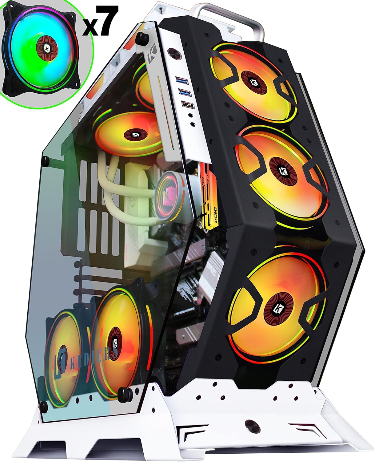 KEDIERS PC Case - ATX Tower Tempered Glass Gaming Computer Open Frame Case with 7 RGB Fans,C570