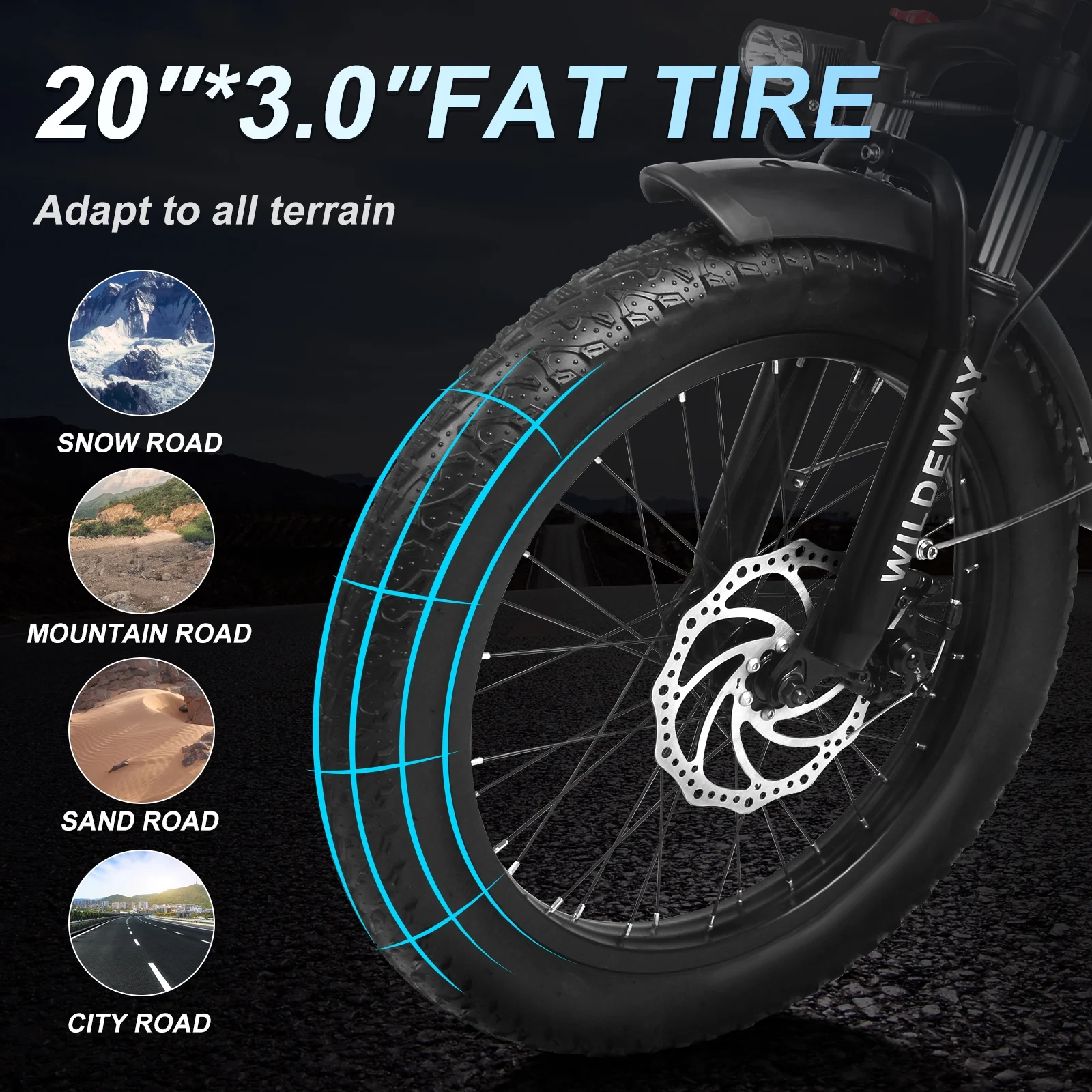 Wildeway Folding Electric Bicycle for Adults ,750w Motor，48v 32ah Removable Battery , 7 Speeds, 20×3.0 Fat Tire Snow Mountain Beach City Ebike Black UL2849