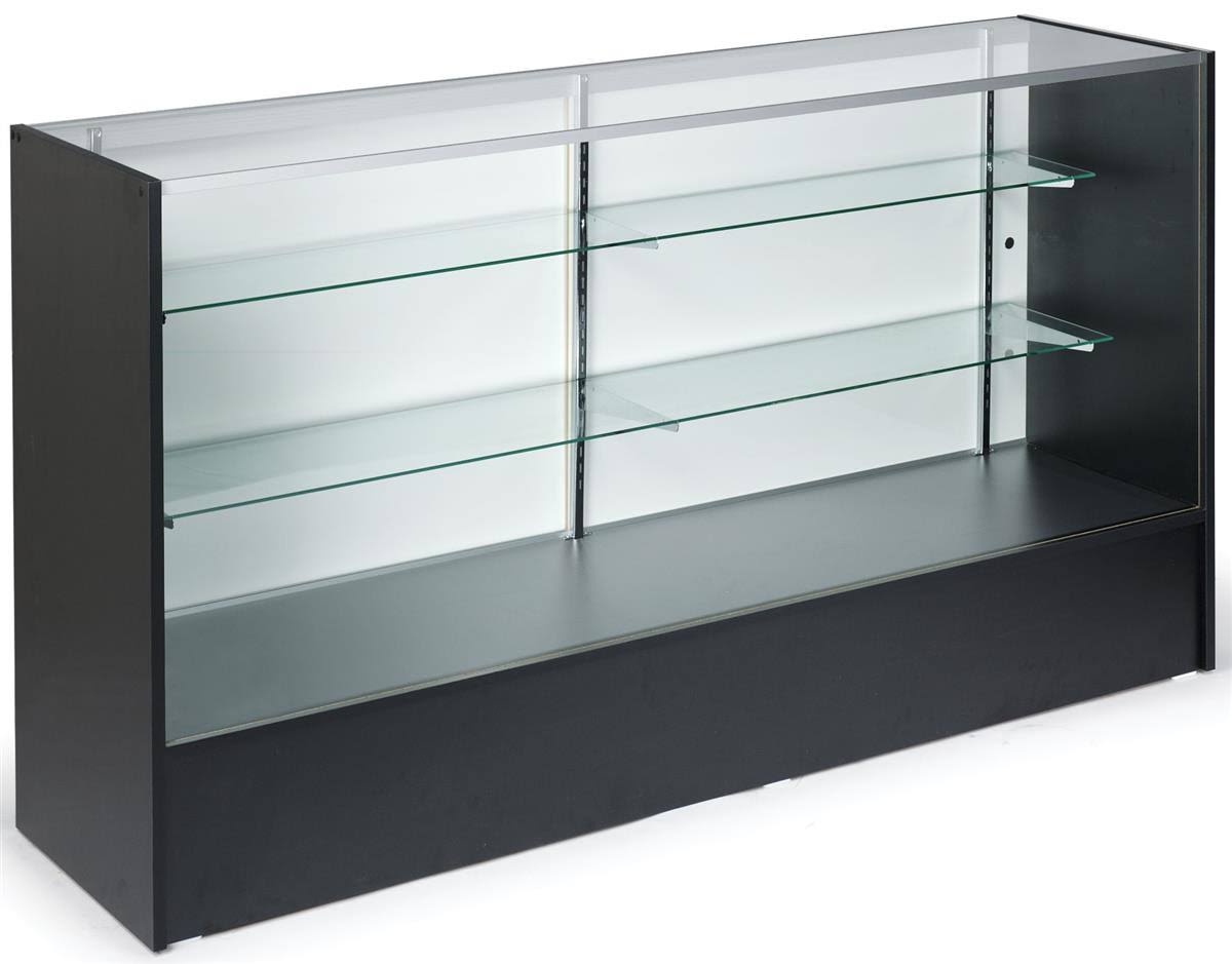Showcases: 6' Black Melamine & Tempered Glass Retail Counter