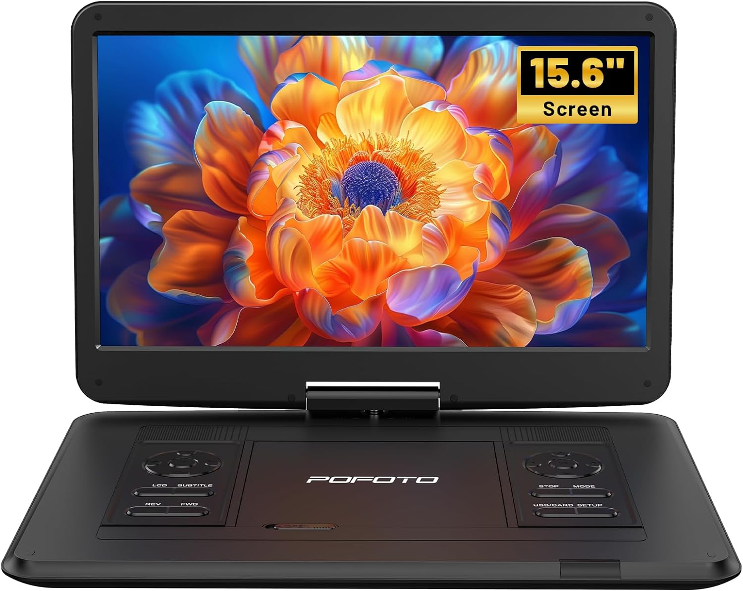 17.5” Portable DVD Player with 15.6” Large HD Screen, 6 Hours Rechargeable Battery, Dual Speakers, Region Free, Remote Control, Support Multiple Disc Formats Sync TV, USB/SD, Black