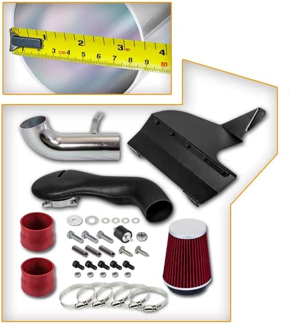 Heat Shield Cold Air Intake Kit & Red Filter Combo Compatible for Chevy 1996-2004 S-10 / Blazer/Sonoma V6 4.3L / 1996-2001 Jimmy