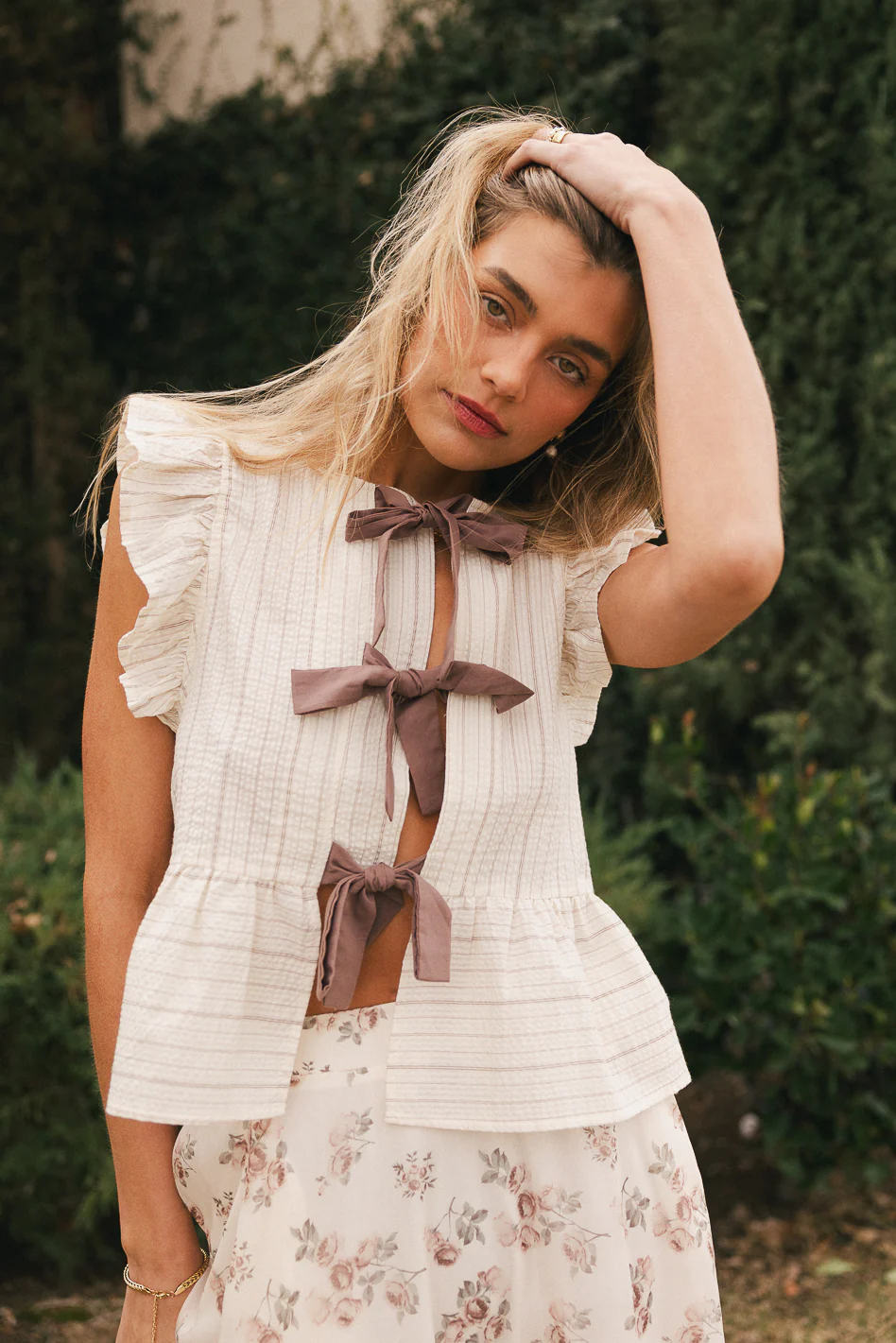 Kadie Tie Front Blouse in Mocha - FINAL SALE