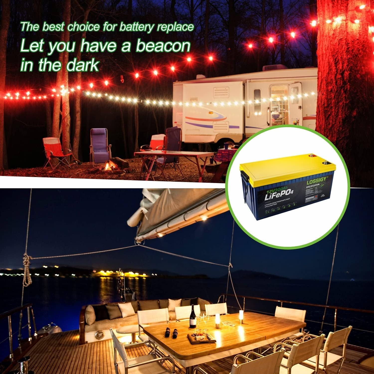 LOSSIGY LiFePO4 Battery 12V 200Ah Deep Cycle Lithium Ion Battery, Built-in 100A BMS, 4000+ Cycles, 280Amp Max, Perfectly replace all RV, Solar systems, Marine Batteries Application, Maintenance-Free