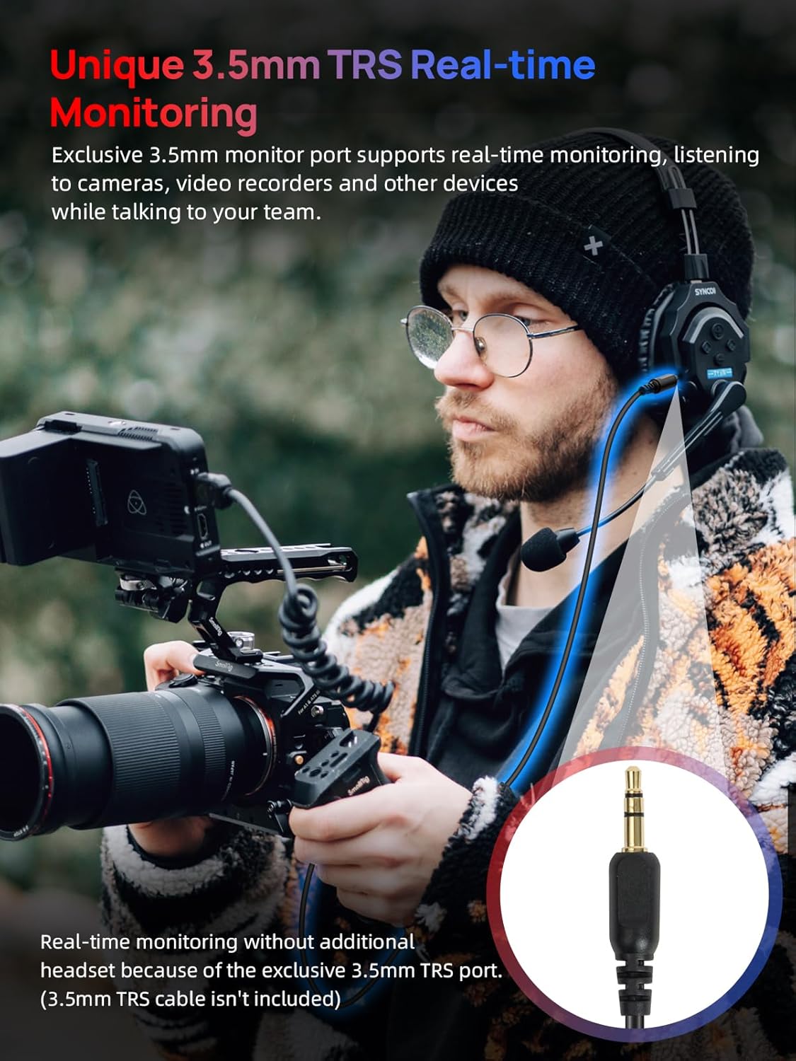 SYNCO XTALK X5 Wireless Intercom Headset System, 2.4GHz Full Duplex Wireless Headset with 24H 350M/1148FT Real-time Monitoring, Wireless-Headset-Intercom-for-Communication