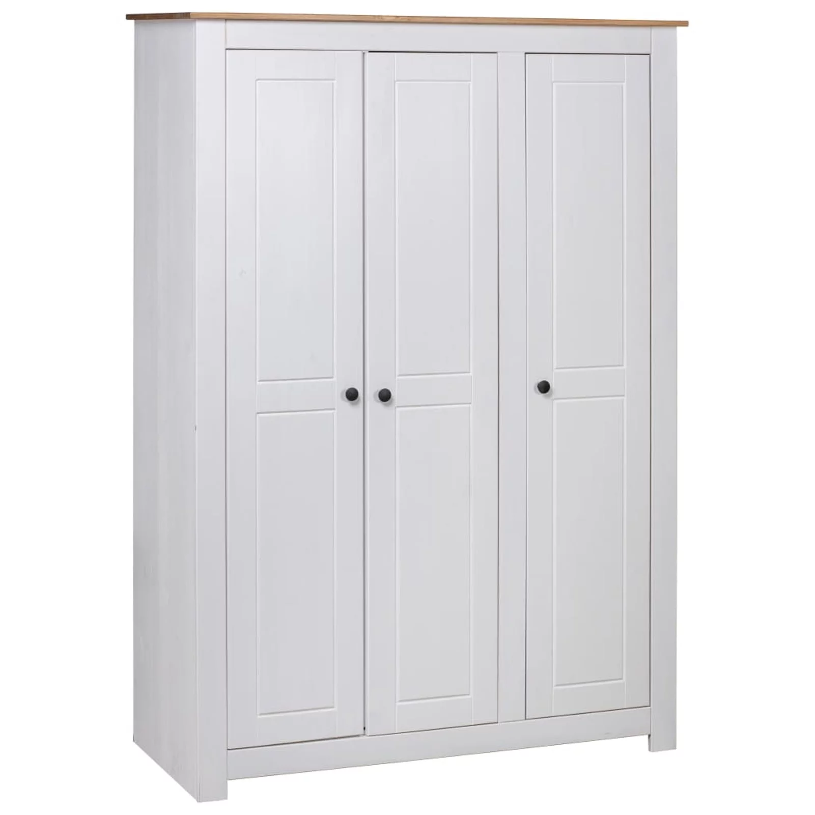 Dcenta 3 Doors Wardrobe with Storage Shelves and Hanging Rod, Pine Wood Clothes Organizer, Wooden Armoire Cabinet for Bedroom, Home Furniture 46.5 x 19.7 x 67.5 Inches (W x D x H)