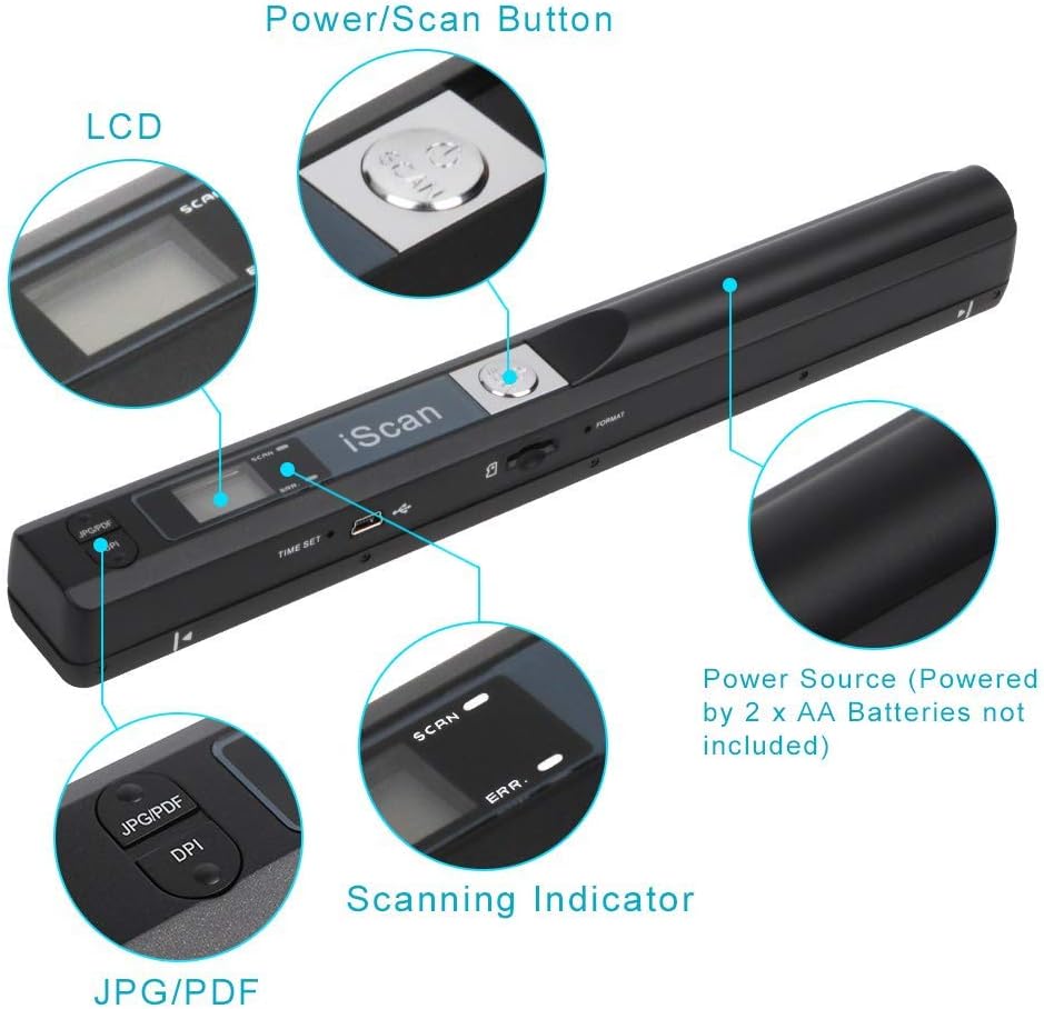 Portable Scanner iSCAN 900 DPI A4 Document Scanner Handheld for Business, Photo, Picture, Receipts, Books, JPG/PDF Format Selection, Support Micro SD (Not Included) Card Hand Scanner-B