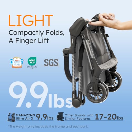 Lightweight Baby Strollers for Airplane, Ultra-Compact Travel Stroller, Light & Strong Portable Toddler Stroller with Carbon Fiber Frame and UPF 50+ Waterproof Fabric, Only 9.9 lbs, Brown