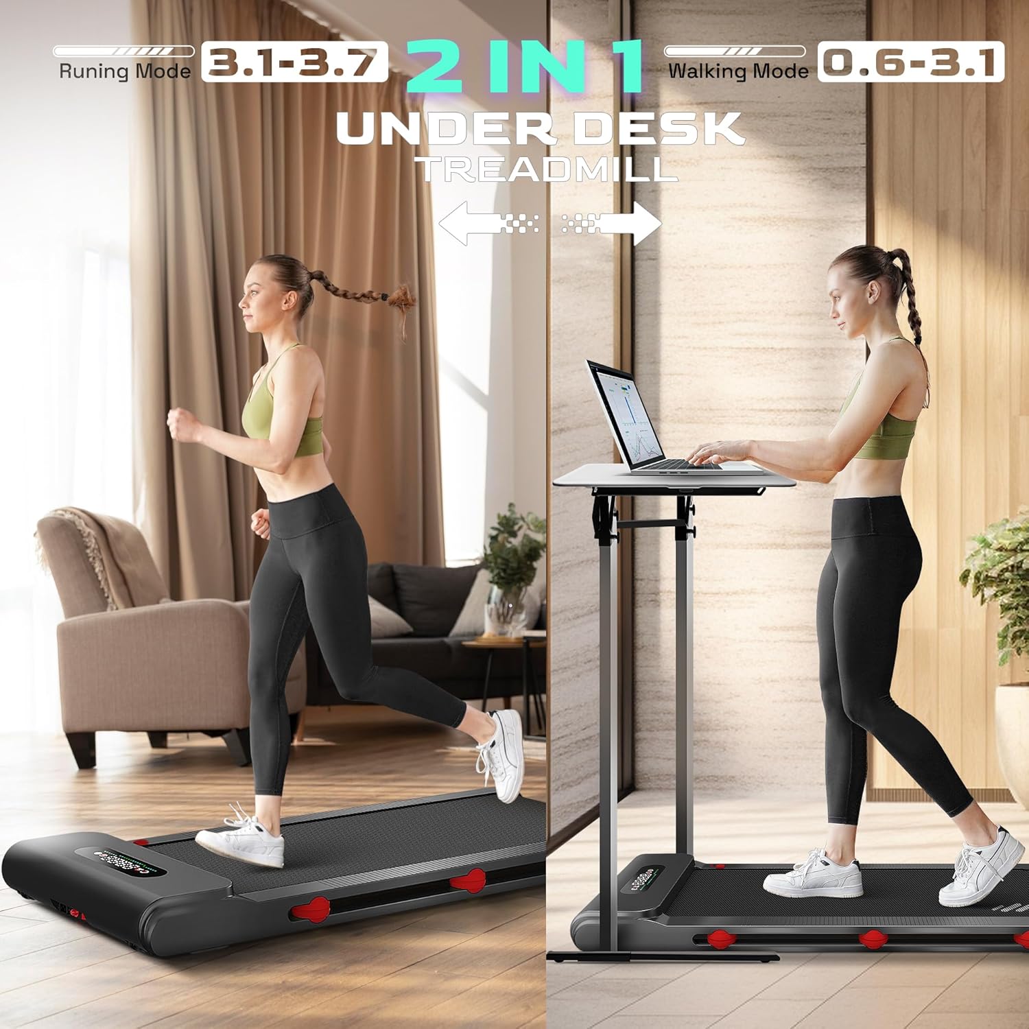 Walking Pad Treadmill Under Desk: SEIKEIN 2 in 1 Walking Pad Treadmills 3.5 HP Quiet Brushless with 270Lbs Capacity for Home Office(Red)