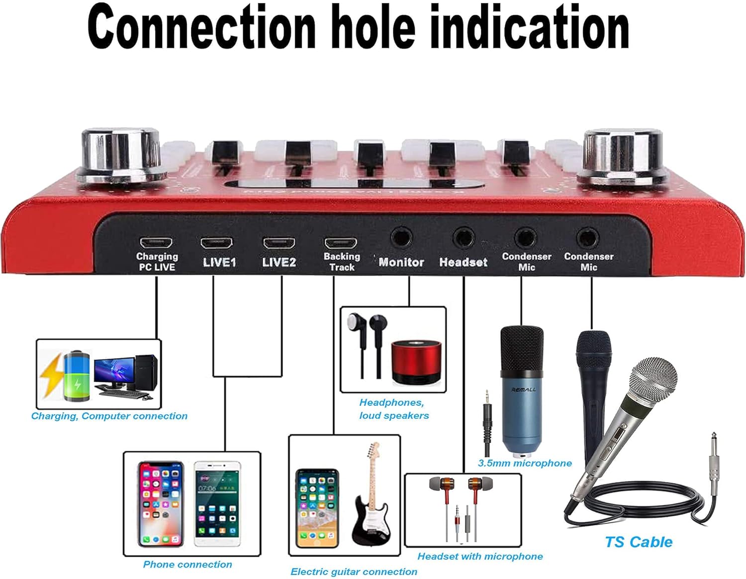 REMALL Podcast Equipment Bundle, V8 Sound Card With Audio Mixer for Streaming, Sound Card for Microphone with Voice Changer Sound Effects Board,Sound Mixer for Streaming Gaming Phone PC