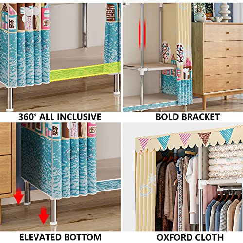 Wardrobe Canvas Wardrobe Portable Wardrobe Shelves with Hanging Rail,Shelves,Clothes Closet Storage Organizer for Bedroom,Living Room,C-123X45X170cm