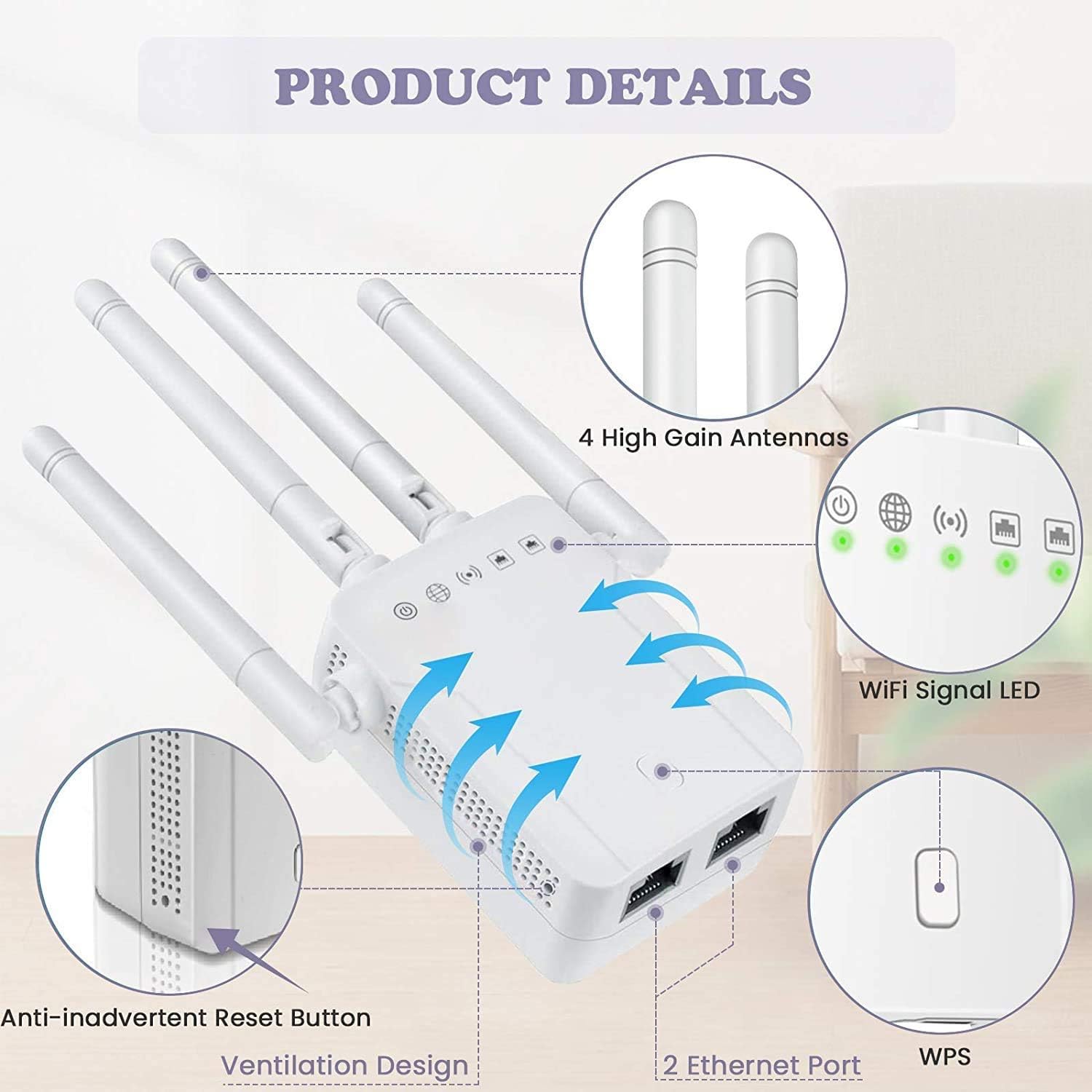 WiFi Extender，WiFi Repeater, up to 4000 sq.ft, Newest Generation 2022 Wireless Internet Repeater Wi-Fi Booster and Signal Amplifier with Ethernet Port, 1-Key Setup, 5 Working Modes… Pack of 2