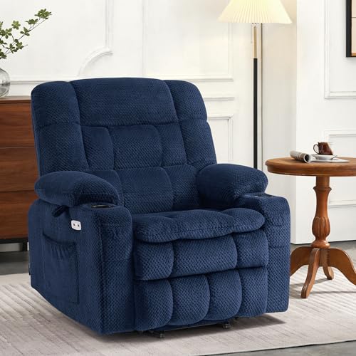 MCombo Dual Motor Power Lift Recliner Chair with Massage and Heat for Elderly People, Infinite Position, USB Ports, Cup Holders, Fabric 7890 (Medium-Regular, Burgundy)