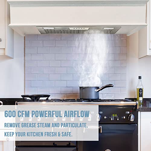 Range Hood Insert/Built-in 30 Inch,Ultra Quiet,Powelful Suction Stainless Steel Ducted Kitchen Vent Hood with LED Lights and Dishwasher Safe Filters, 3-Speeds 600 CFM