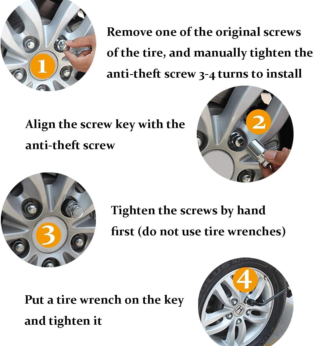 Wheel Locks Anti Theft, M12 x 1.5 Thread Size Chrome Cone Seat Wheel Locking Nuts Set of 4 and Wheel Lock Key Pouch Pack of 2