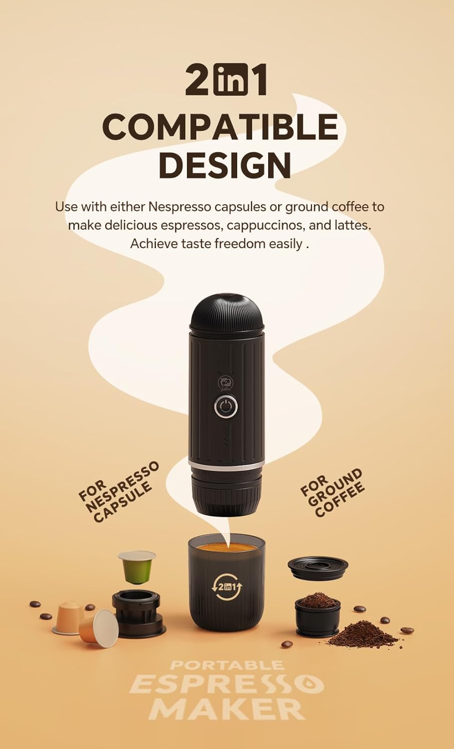 Portable Coffee Maker Travel Espresso Machine 120W, 19 Bar Pressure 7500mAh Rechargeable Battery Version Portable On the Go for Camping, Driving, Home and Office Travelling