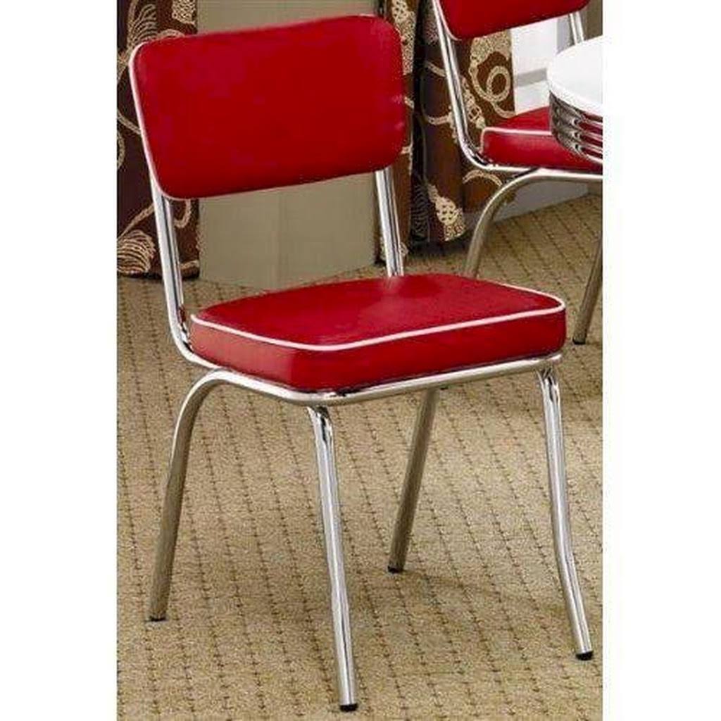 Red Retro Dining Chair 2 Pack 50s Diner Chrome Kitchen Furniture - Black