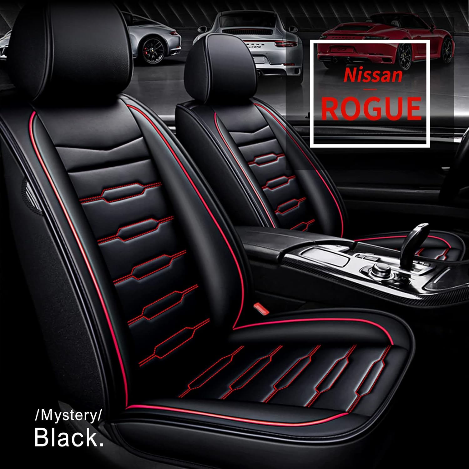 Seat Cover Custom Fit for Nissan Rogue 2008 2009 2010 2011 2012 2013 2020 2021 2022 Faux Leather Car Seat Protector Compatible Airbag Vehicle Cushion Covers Front Rear Seat Full Set(2 Rows 5 Seats)