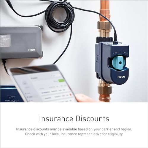 Moen Flo Smart Water Monitor and Automatic Shutoff Sensor, Wi-Fi Connected Water Leak Detector for 1-Inch Diameter Pipe, 900-006