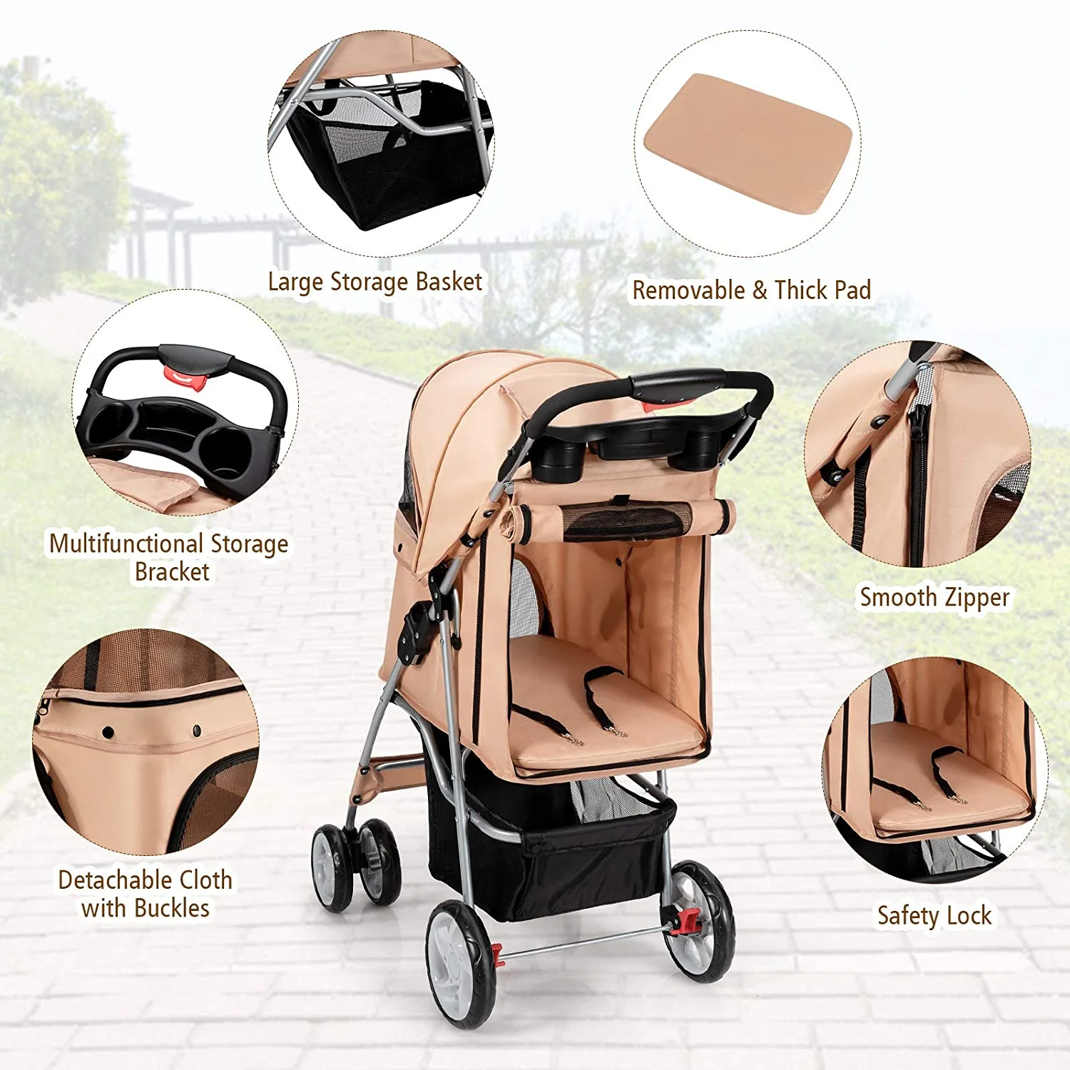 Folding Dog Stroller, Pet Stroller for Small Medium Dogs Cats Puppy, 4 Lockable Wheels Cat Stroller Travel Carrier Strolling Cart with Safety Belt, Removable Liner and Storage Basket (Navy)