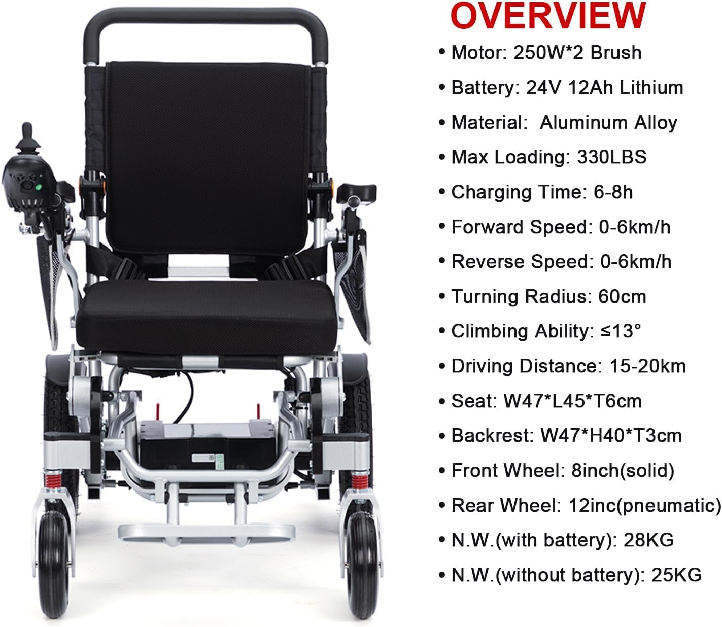 Foldable Electric Wheelchair, Lightweight Portable Power Wheechair,Wheel Chairs for Adults,All Terrain Motorized Wheelchair for Senior, 15mi Cruise Range-Airline Approved (330lbs)