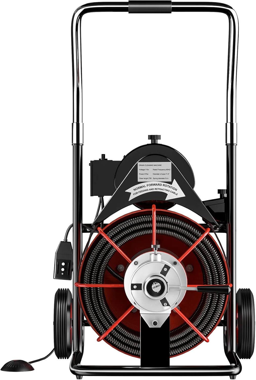 VEVOR 75 Ft x 3/8 Inch Cleaner 370W Open Drain Cleaning Machine for 1 to 4 inch Pipe, Red