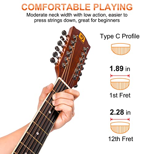 Vangoa 12 String Guitar, Twelve String Guitar Acoustic Electric Cutaway Guitarr Bundle for Beginner Adults, Teens, Spruce Top, Bone Nut, Upgraded Starter Kit, Black Matte