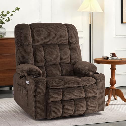 MCombo Dual Motor Power Lift Recliner Chair with Massage and Heat for Elderly People, Infinite Position, USB Ports, Cup Holders, Fabric 7890 (Medium-Regular, Burgundy)