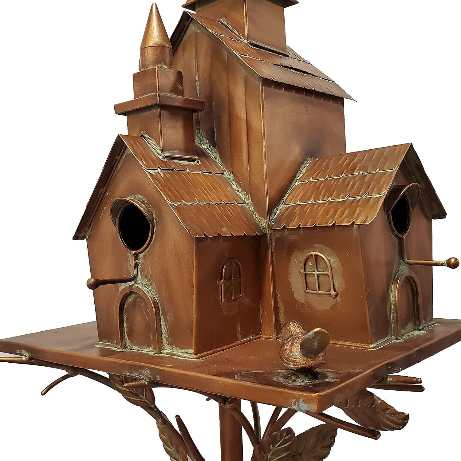Zaer Ltd. Large Copper Colored Multi-Birdhouse Stakes, Room for 4 Bird Families in Each (Castle Home)