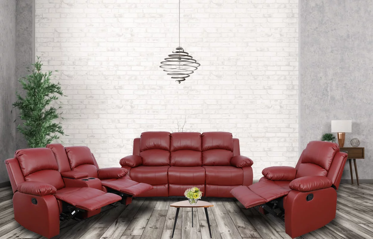 Ainehome Red Leather Recliner Loveseat