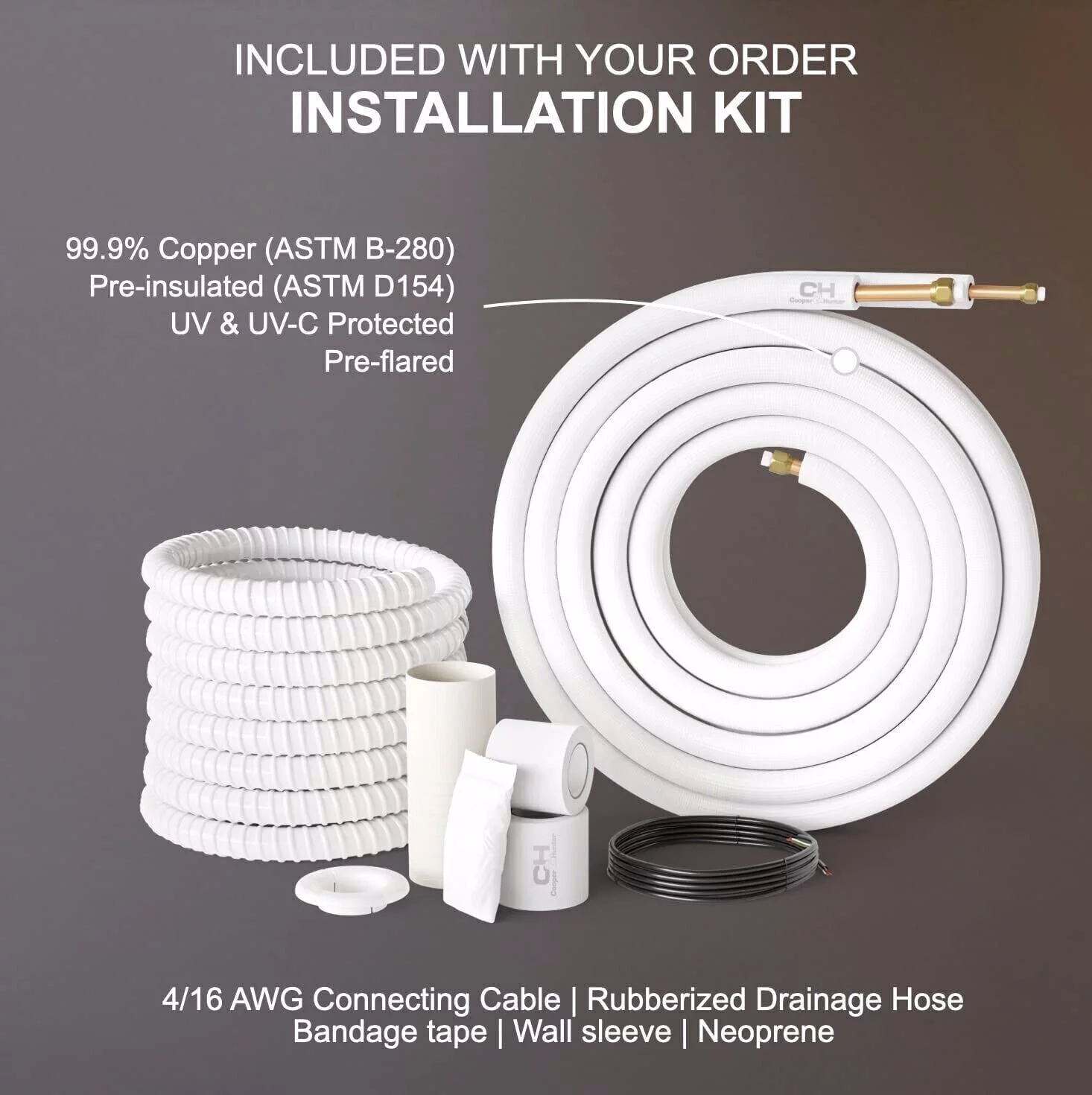 Cooper & Hunter 6000 BTU 115V Wall Mounted Mini Split Heat Pump Air Conditioner With 16ft Kit Cover 250 Sq Ft WiFi
