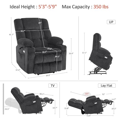 MCombo Dual Motor Power Lift Recliner Chair with Massage and Heat for Elderly People, Infinite Position, USB Ports, Cup Holders, Fabric 7890 (Medium-Regular, Burgundy)