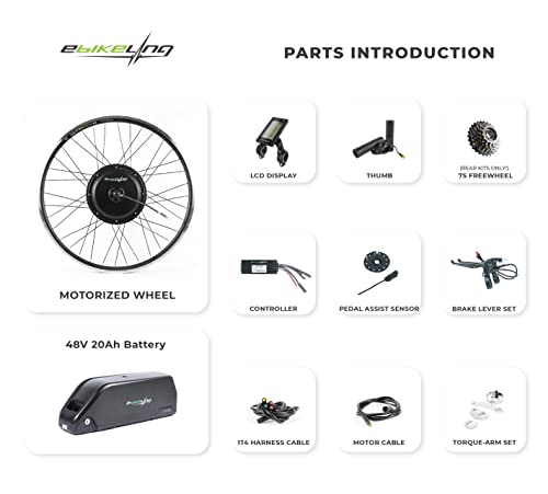 EBIKELING Waterproof Ebike Conversion Kit with Battery Direct Drive 700C Front or Rear Wheel Electric Bike Conversion Kit Ebike Battery & Charger Included 1500W 1200W Electric Bike for Adults