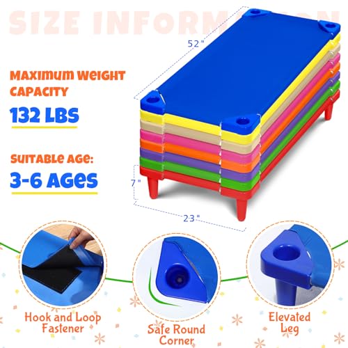 16 Pcs Daycare Cots with Sheets Set for Kids 52" L x 23" W Stackable Toddler Nap Cots and Daycare Sheets for Classroom Preschool Nursery(Orange, Purple, Rose Red, Beige)