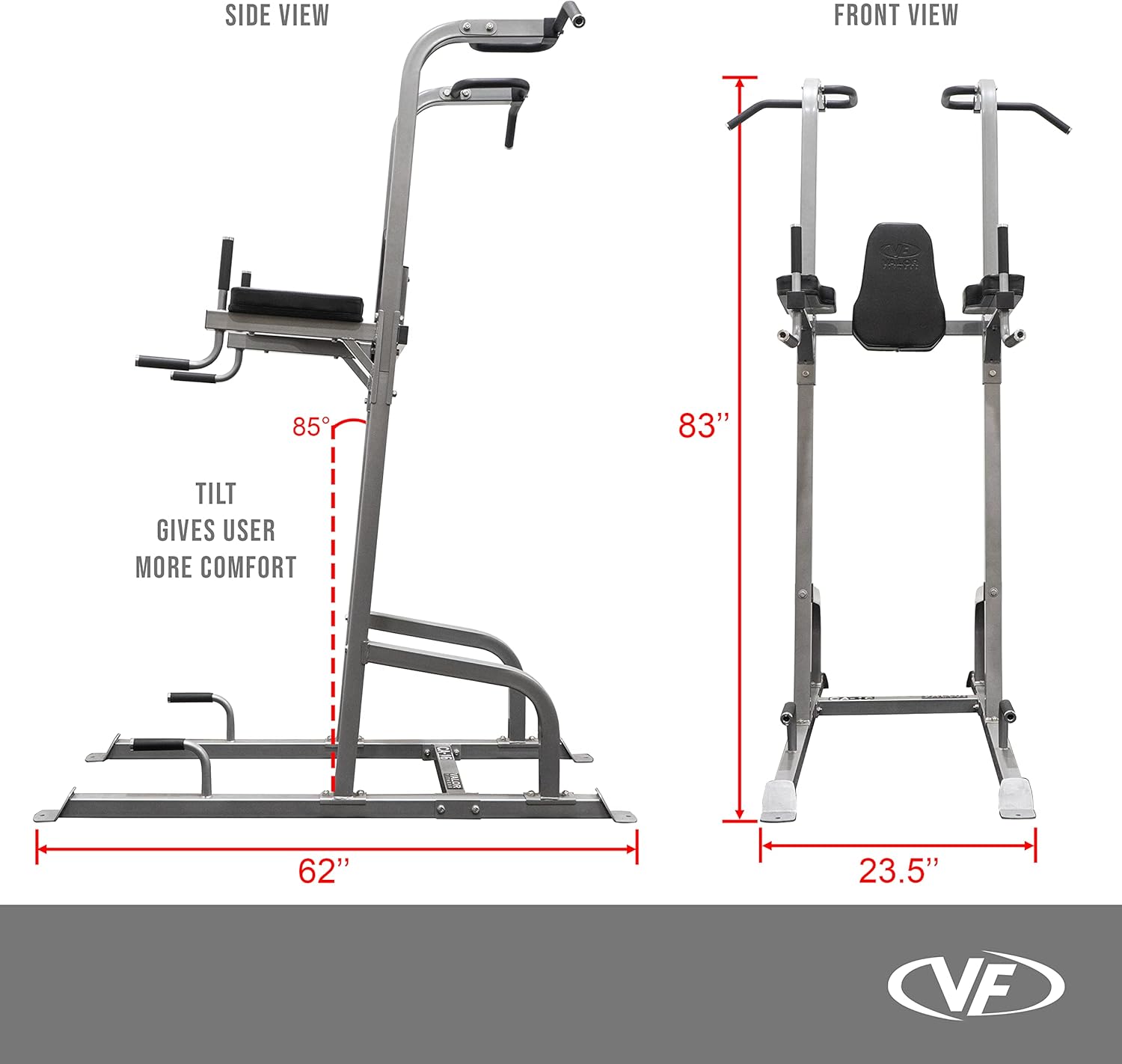 Valor Fitness Power Tower Dip Station - Functional Workout - Pull Ups Chin Ups Knee Raises Leg Raises Dips Machine Push Ups - Home Gym Strength Training Equipment -CA-16