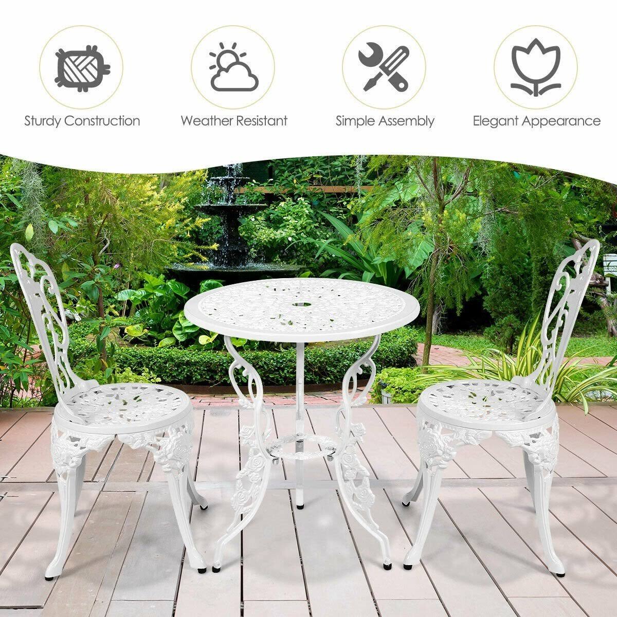 3 Pcs Patio Table Chairs Furniture Bistro Set