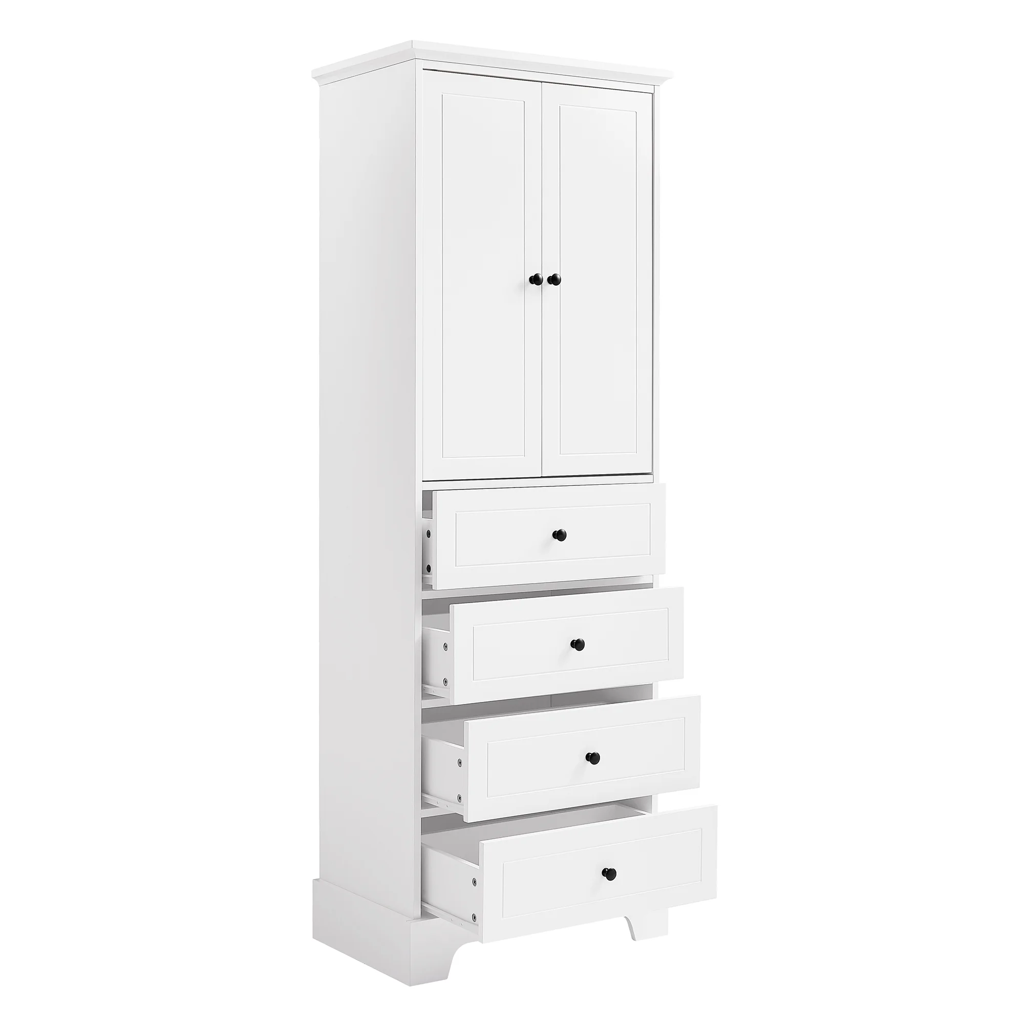 Hombay Tall Bathroom Storage Cabinet with 2 Doors and 4 Drawers, Wood Freestanding Cupboard Pantry with Adjustable Shelves for Living Room Bedroom Kitchen