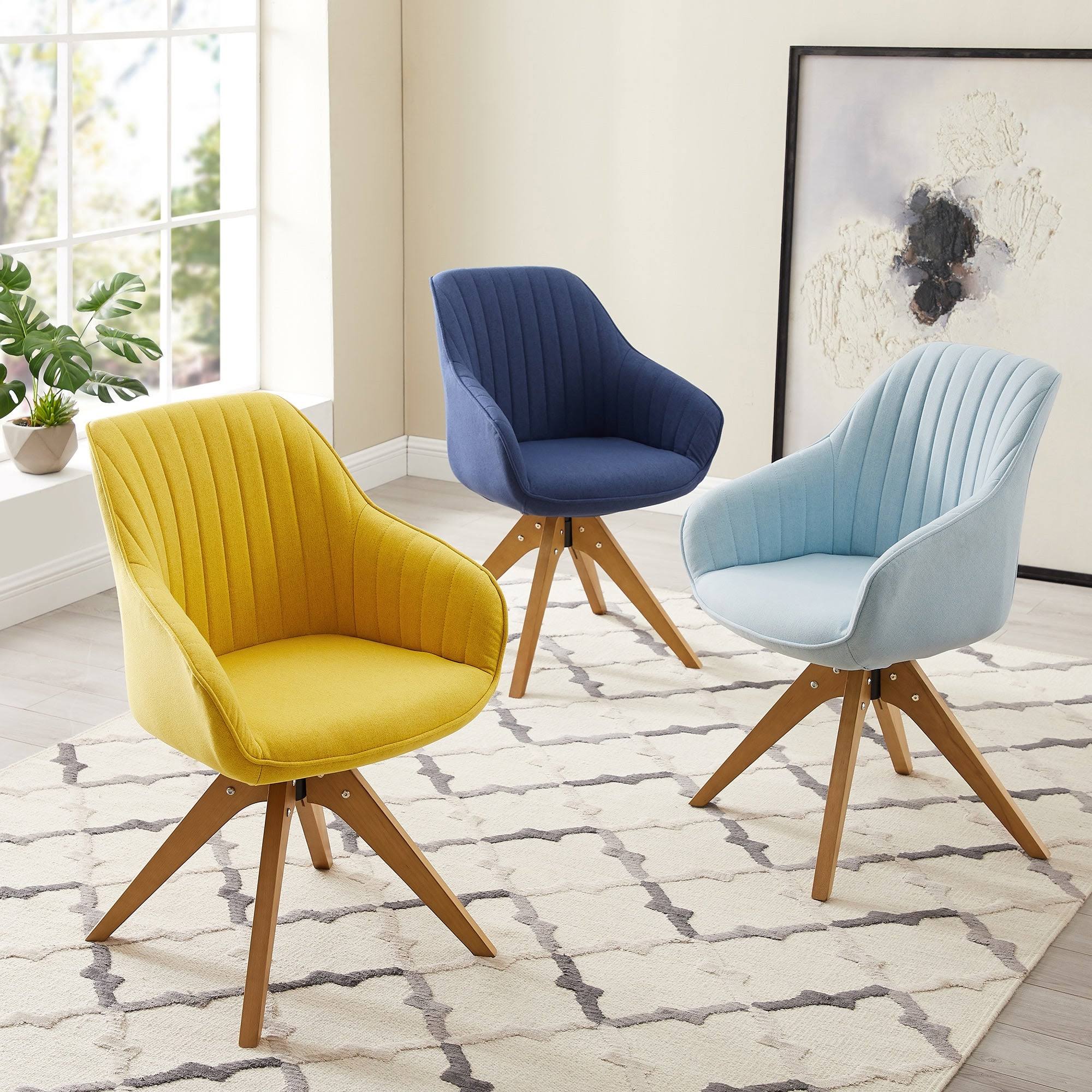 Art Leon Arthur Blue Fabric Mid-Century Swivel Office Accent Arm Chair with Wood Legs