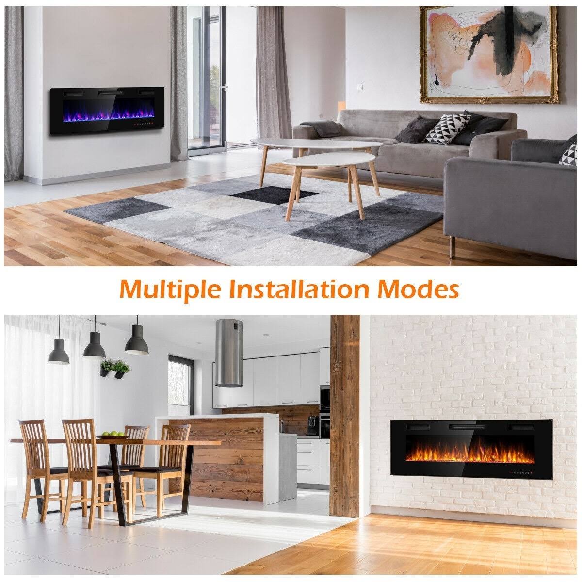 Electric Ultra Thin Wall Mounted Recessed Fireplace - 50-Inch