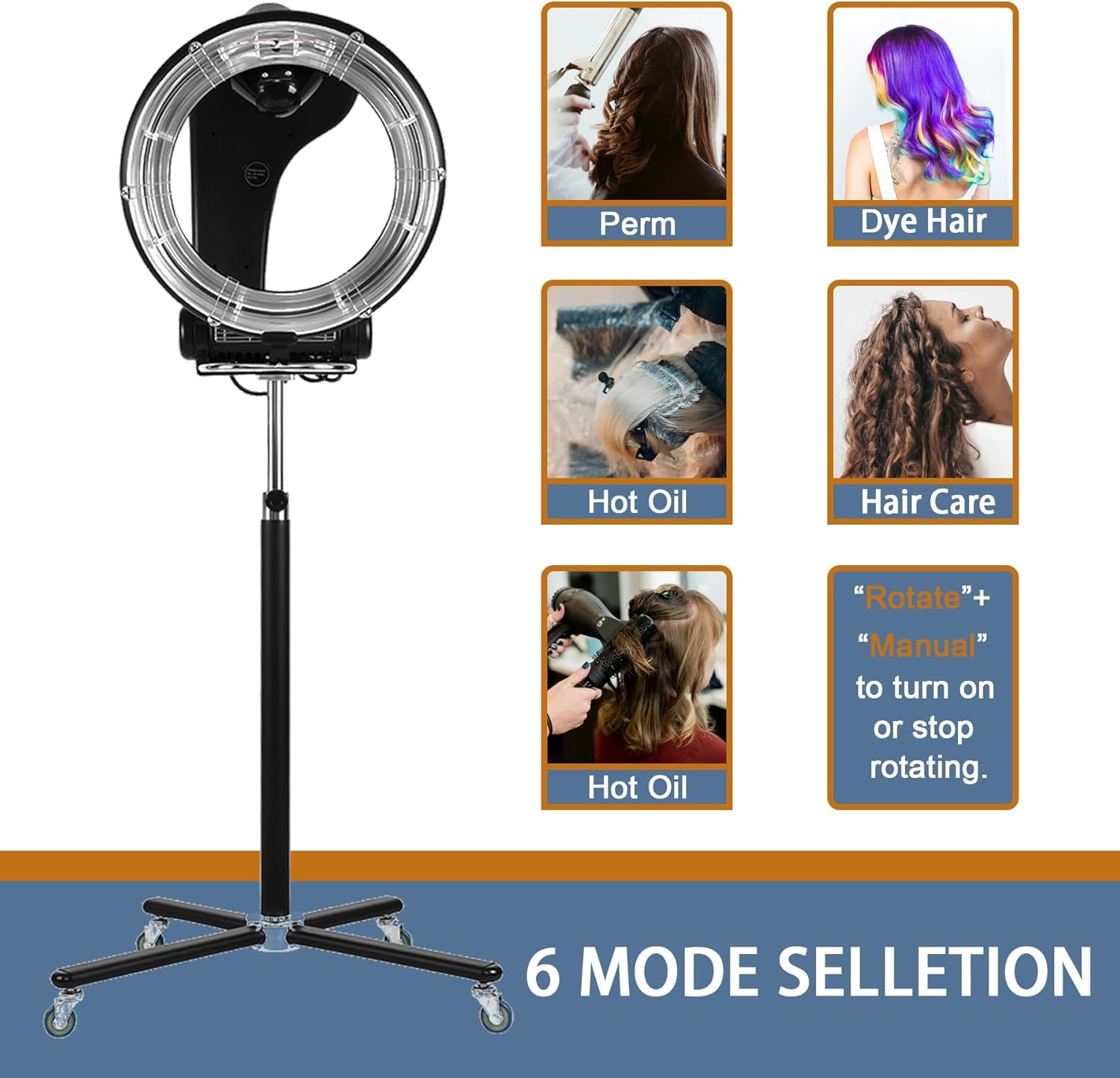 Professional Salon Standing Hair Dryer Orbiting Hair Dryer, 110V 950W Timer Adjustable Temperature Height 134-173cm, Color Treatment Hair Processor Perm Semicolor Styling Machine