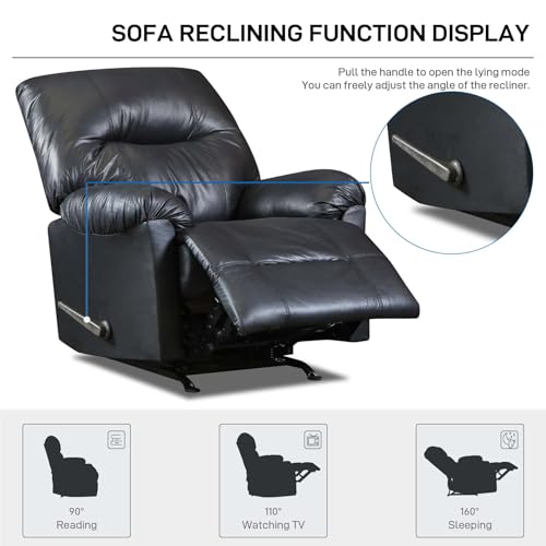 Modern Lazy Boy Recliner Chair&Recliner Chairs for Adults,Manual Reclining Chair&Rocker Recliner Chair with Footrest&Adjustable Backrest,Soft Cloud-Shaped (Leather, Black)